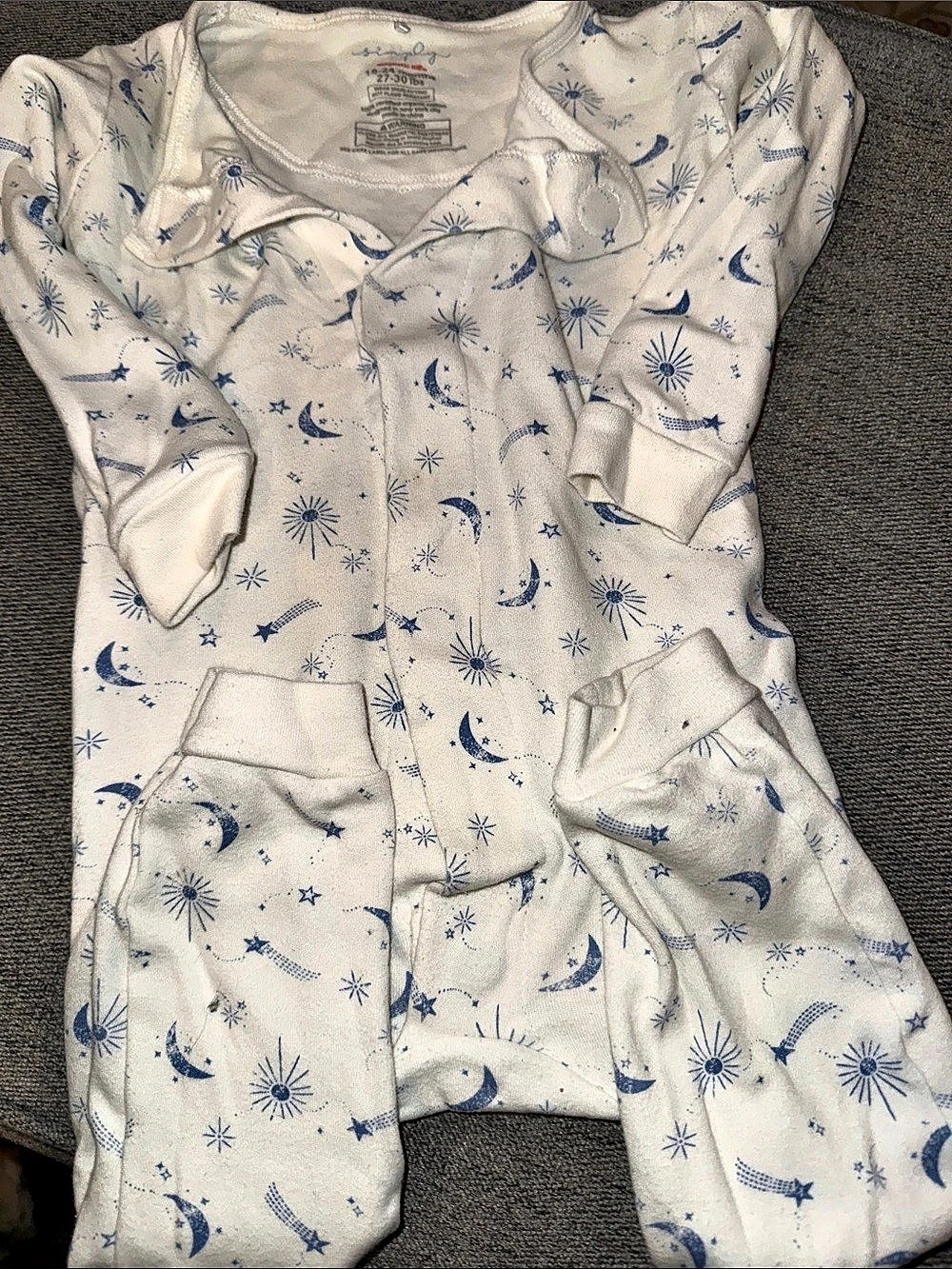 Magnetic Me, Organic Cotton: Baby Coveralls, Cream & Blue stars Size 18-24